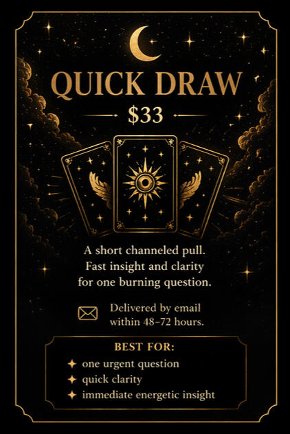 Quick Draw tarot video reading, 3–5 minutes, $33